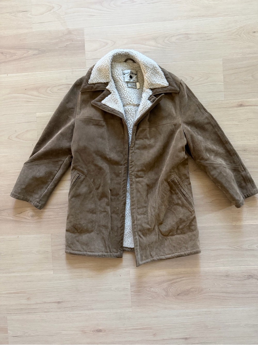 1970’s Authentic Great Things Suede Sherpa-Lined Men's Coat - Brown